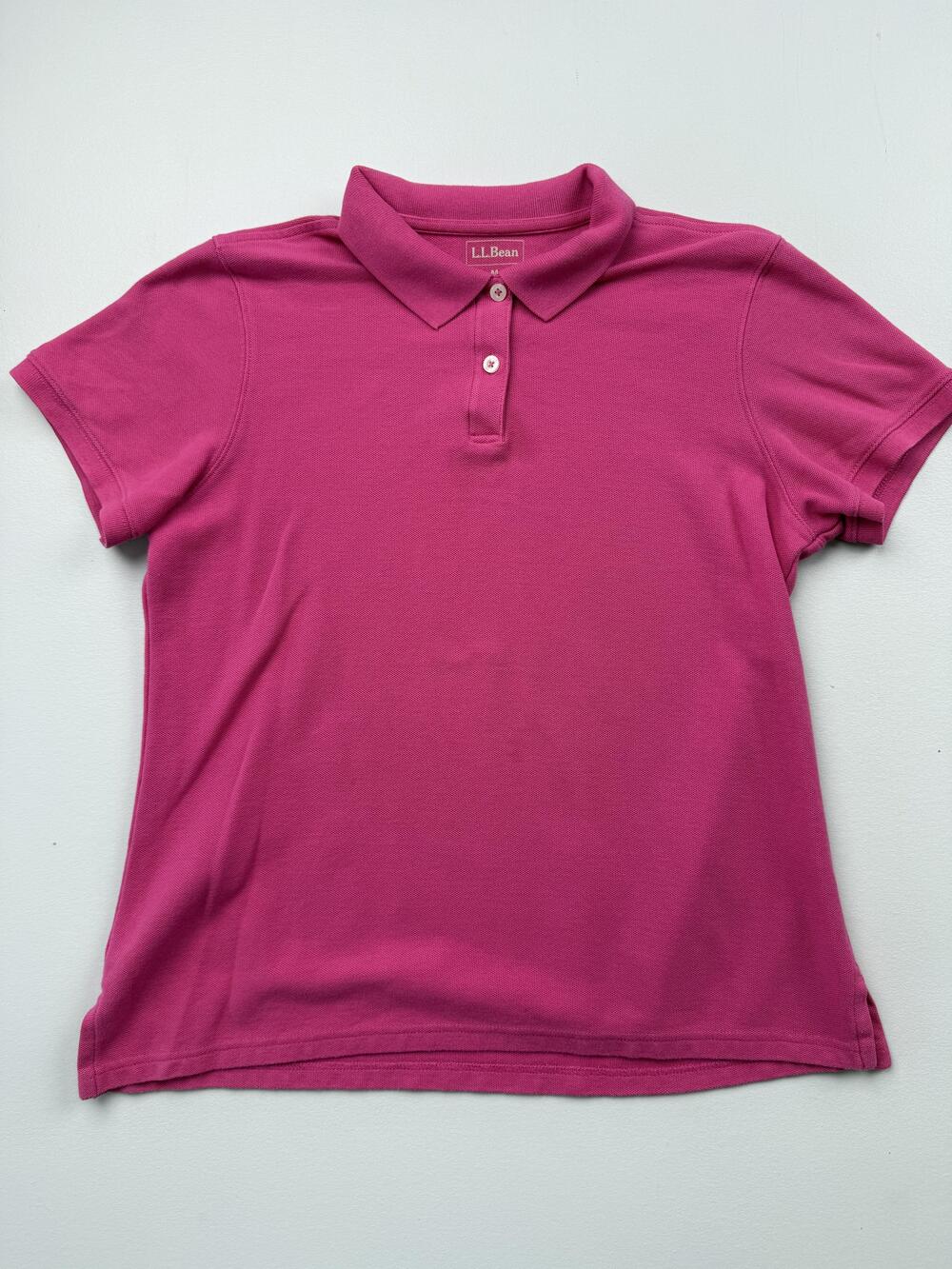 L.L. Bean Shirt Womens M Pink Collared Short Sleeve Polo Top Cotton Knit